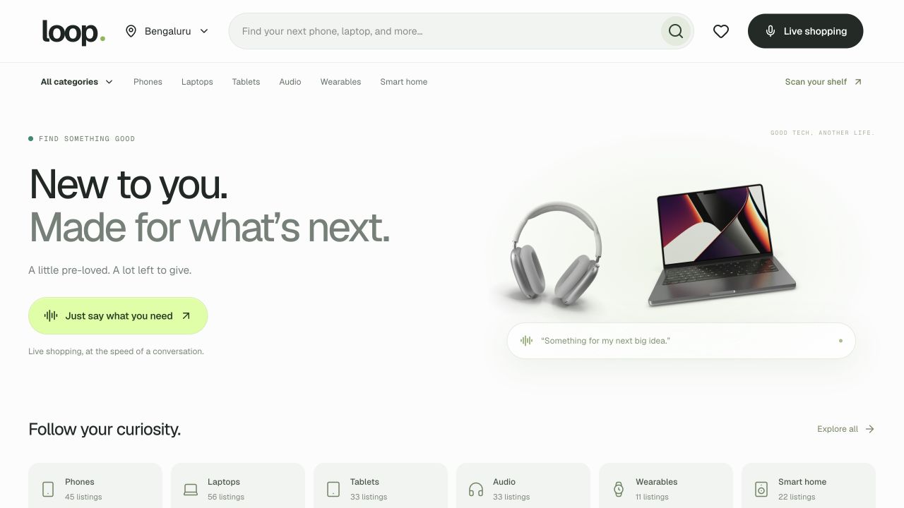 Loop eCommerce storefront with a live-shopping voice experience