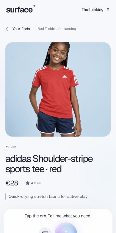 The selected adidas T-shirt with its image, title, price and rating.